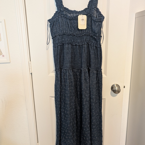 Blue Smocked Maxi Dress - Picture 2 of 6
